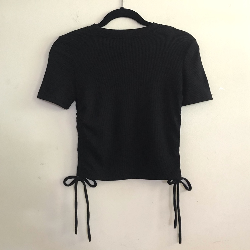 Zara Black Ruched Ribbed Top - Picture 5 of 9